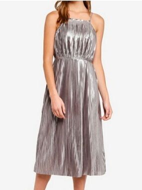 Banana Republic Silver Pleated Midi Dress